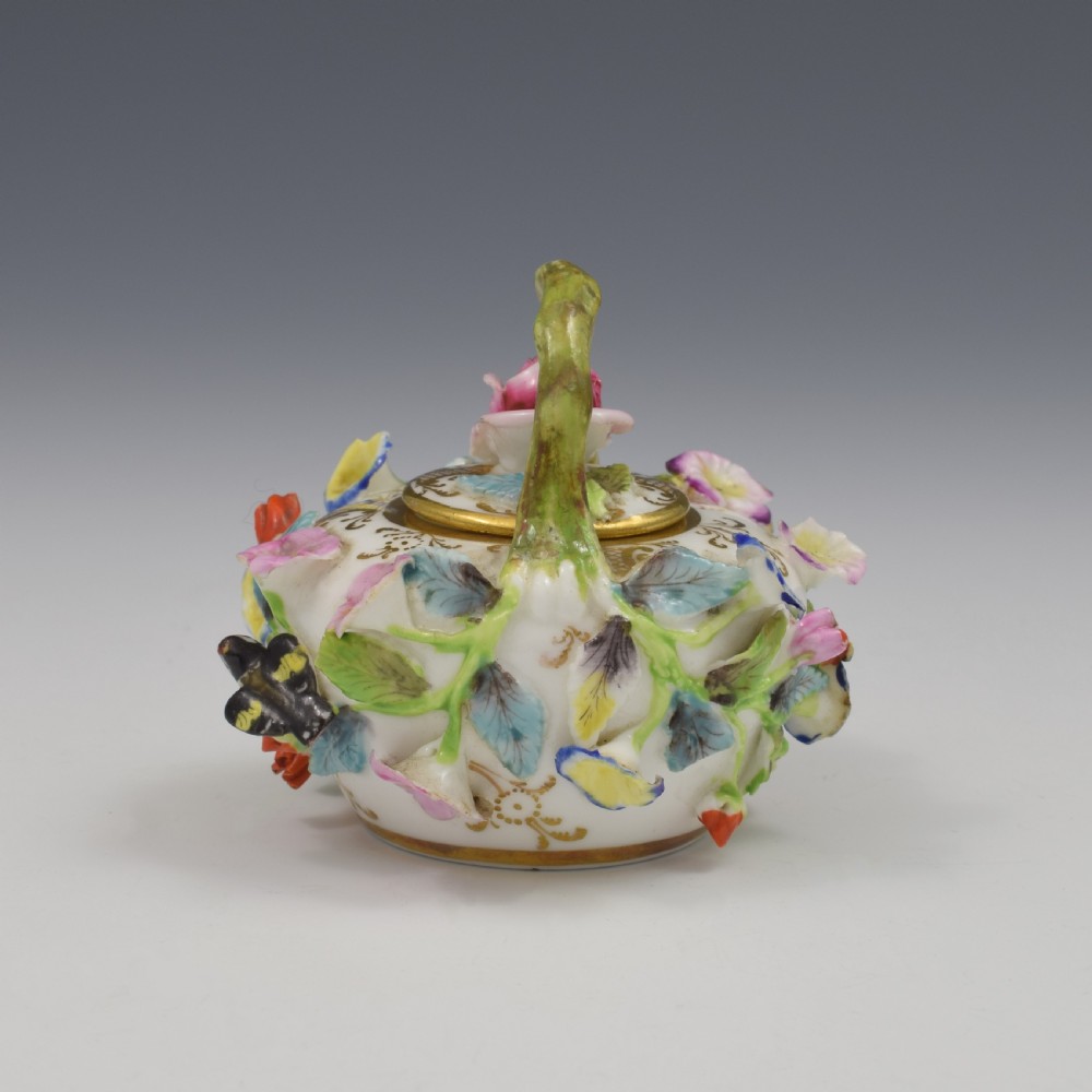 Rare Spode Porcelain Miniature / Toy Flower Encrusted Tea Kettle c.1825 View IV