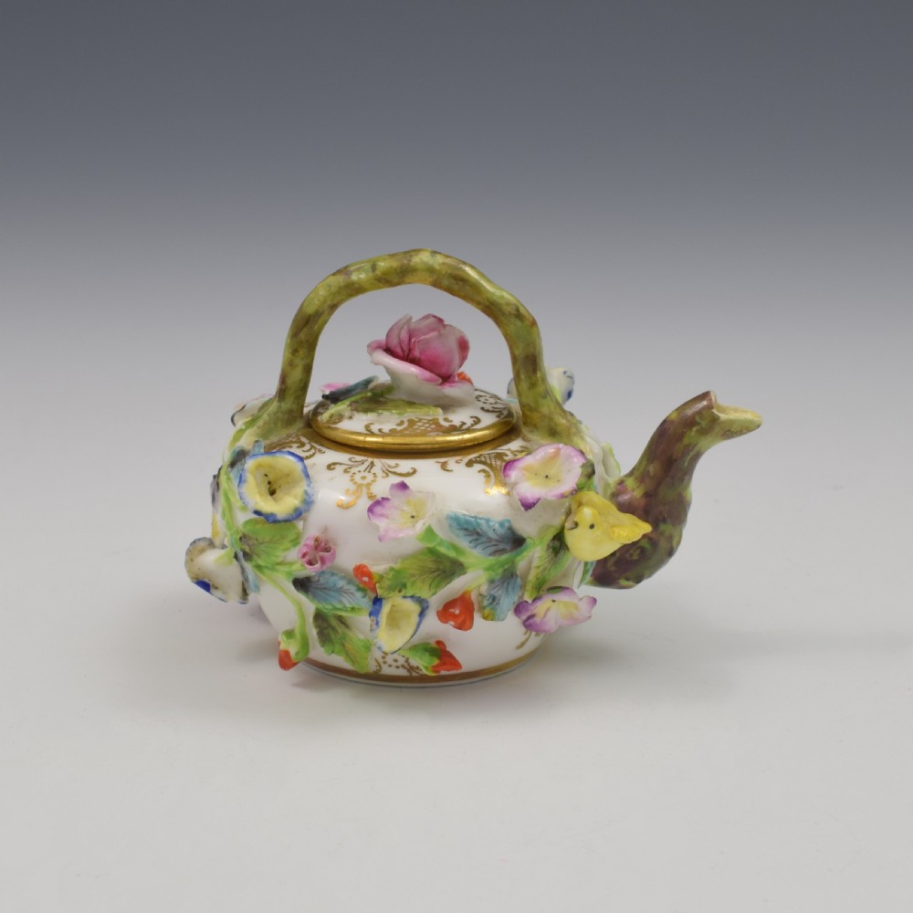 Rare Spode Porcelain Miniature / Toy Flower Encrusted Tea Kettle c.1825 View VI
