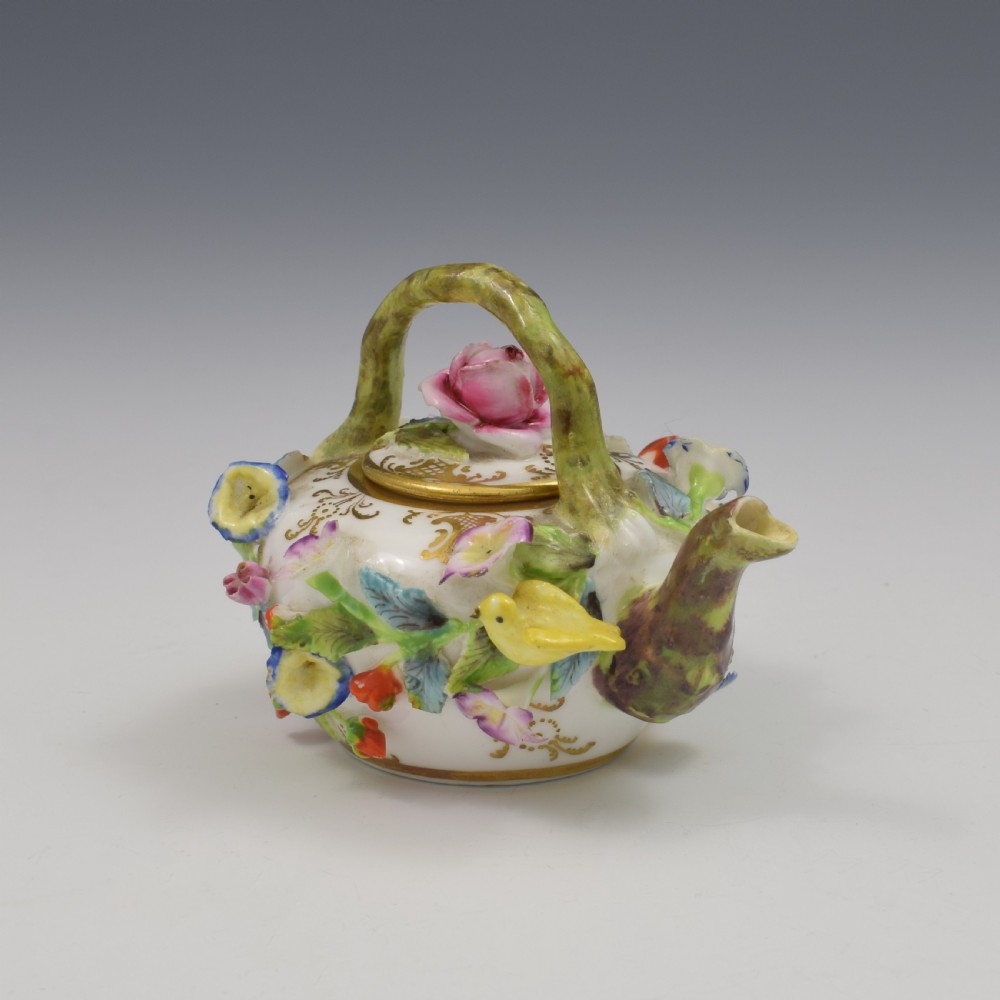 Rare Spode Porcelain Miniature / Toy Flower Encrusted Tea Kettle c.1825 View VII