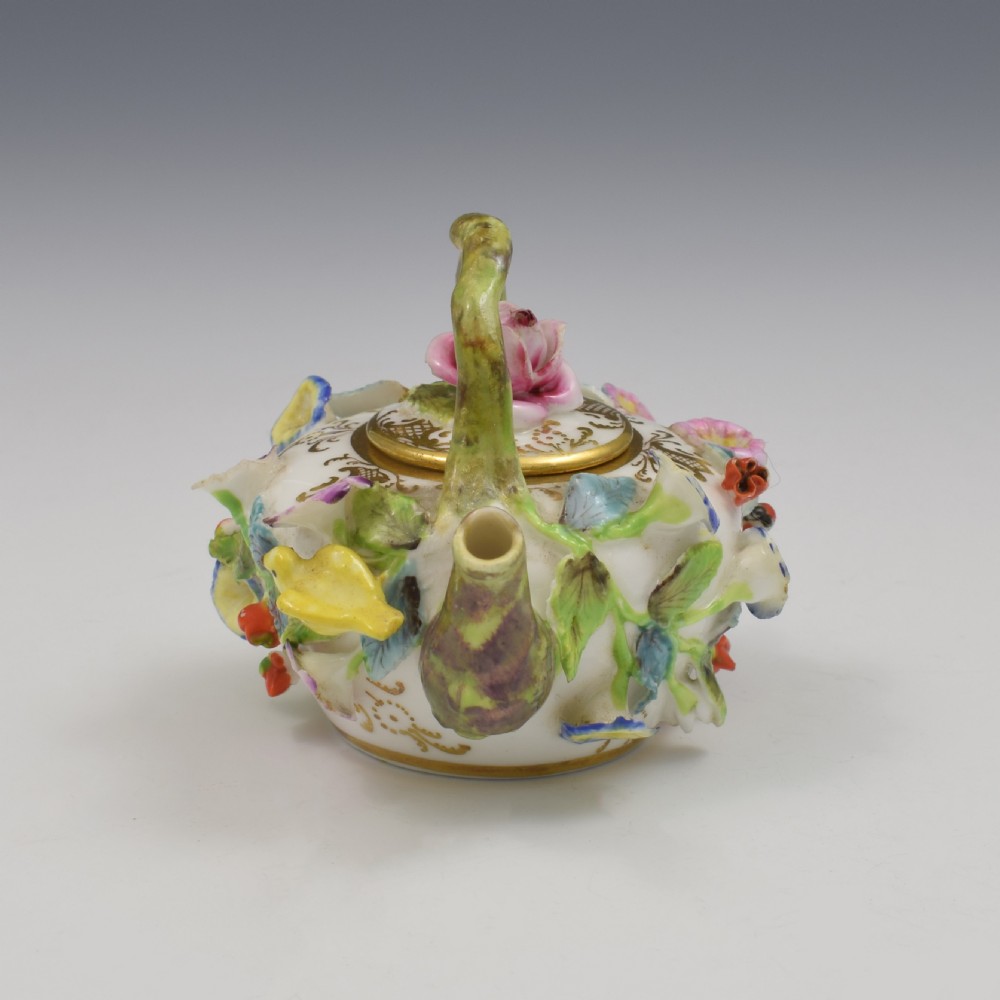 Rare Spode Porcelain Miniature / Toy Flower Encrusted Tea Kettle c.1825 View VIII