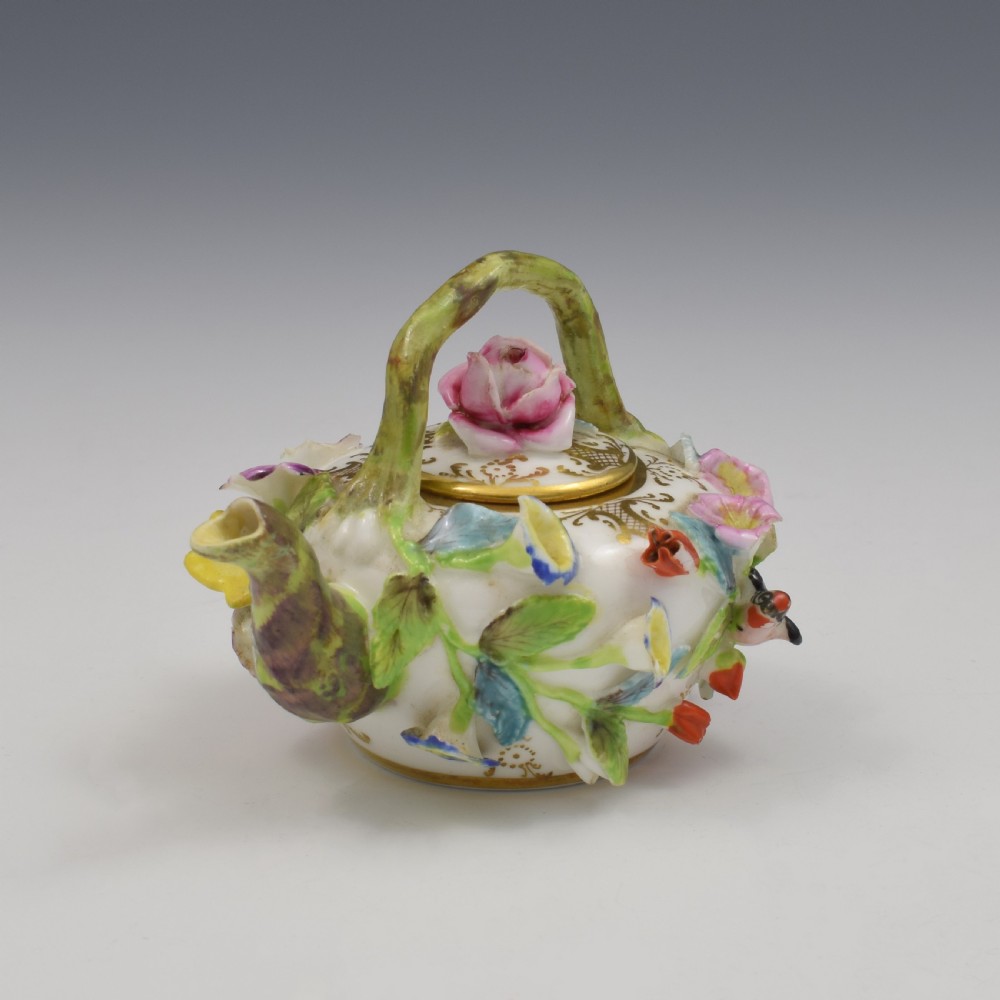 Rare Spode Porcelain Miniature / Toy Flower Encrusted Tea Kettle c.1825 View IX