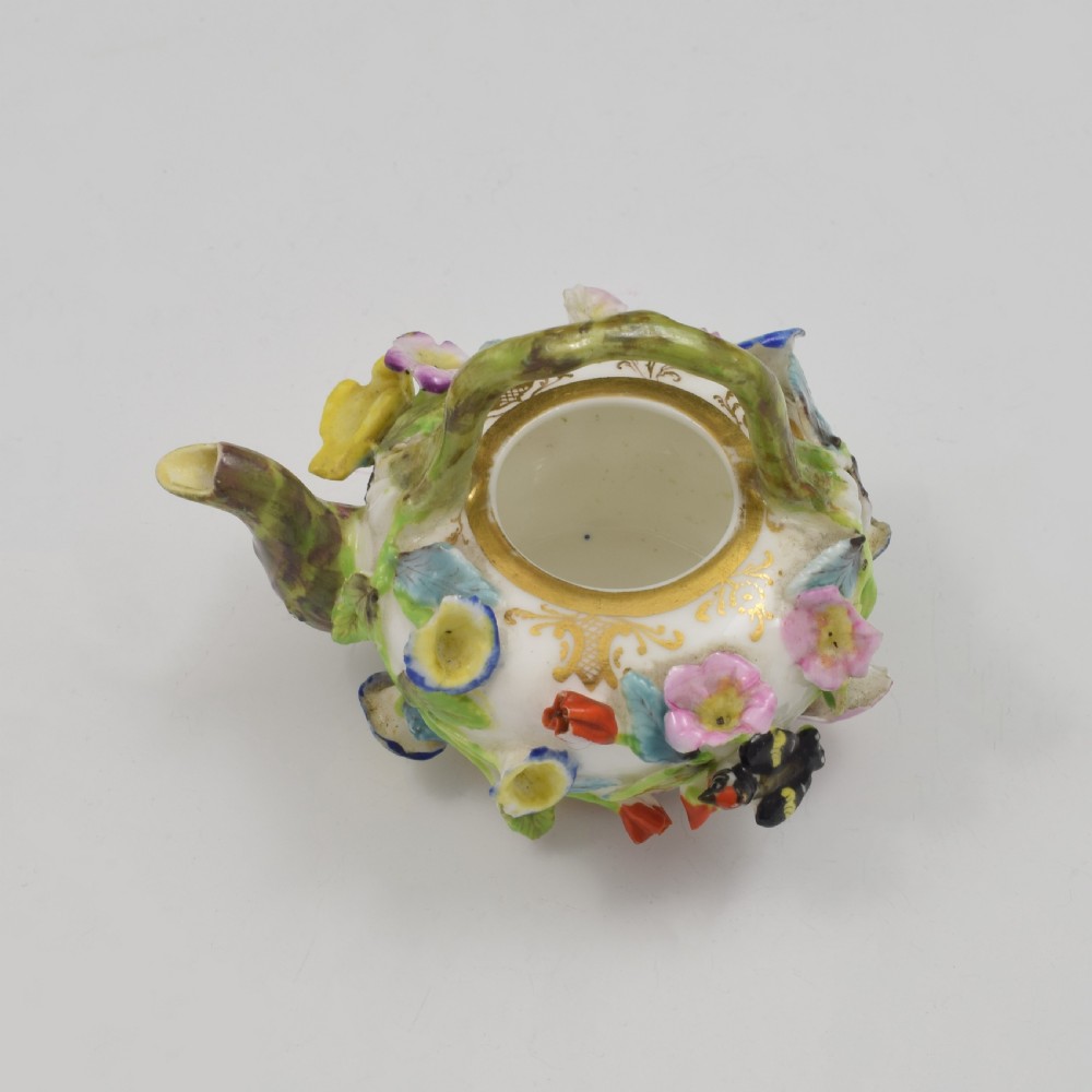 Rare Spode Porcelain Miniature / Toy Flower Encrusted Tea Kettle c.1825 View XVII