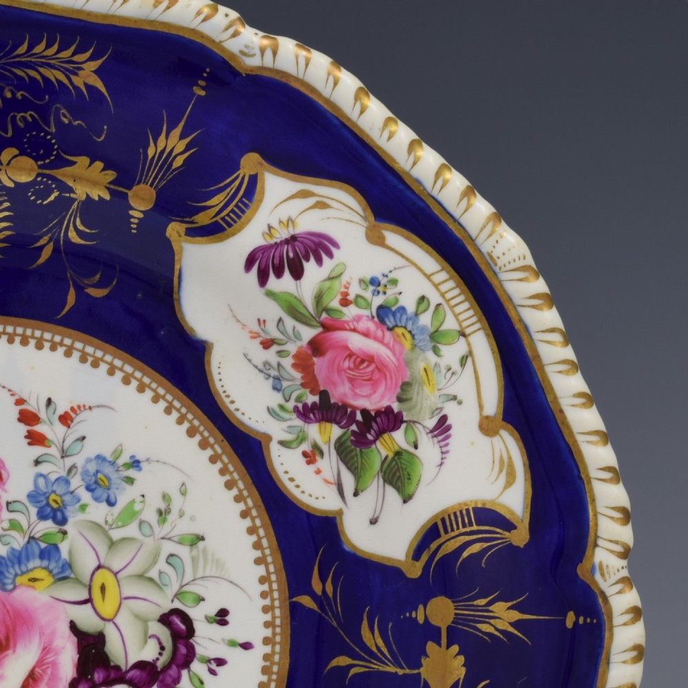 Bloor Derby Porcelain Dessert Plate Gadrooned Rim c.1825 View V