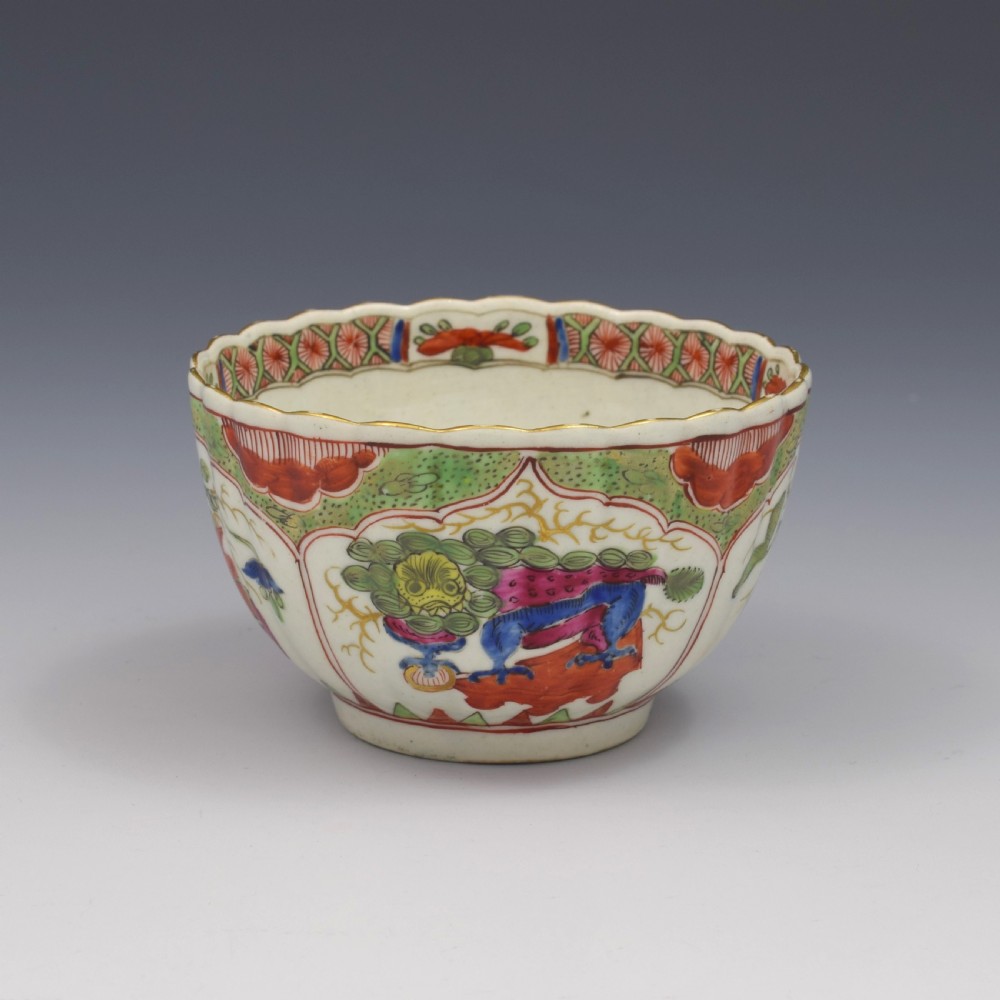 Worcester Porcelain Dragon In Compartments Fluted Tea Bowl & Saucer c.1770 View V