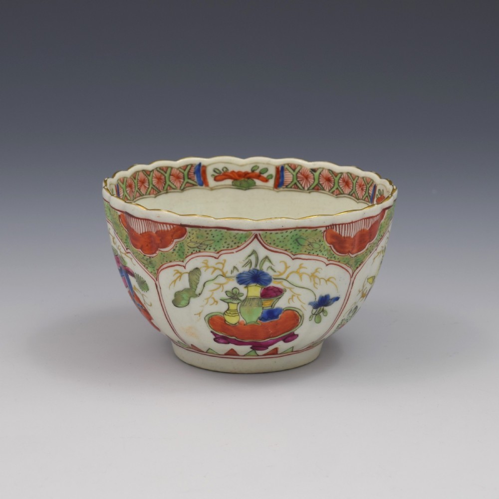 Worcester Porcelain Dragon In Compartments Fluted Tea Bowl & Saucer c.1770 View VI