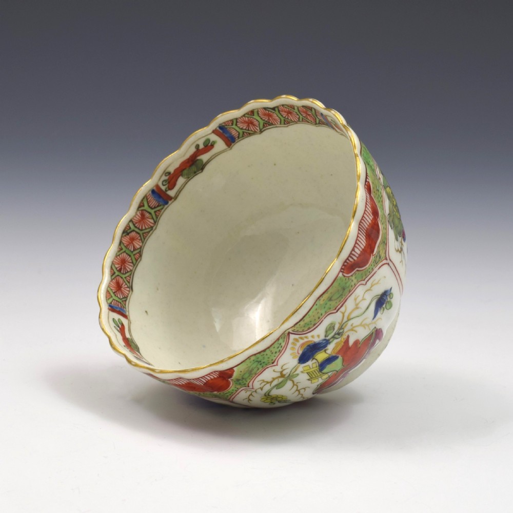 Worcester Porcelain Dragon In Compartments Fluted Tea Bowl & Saucer c.1770 View X