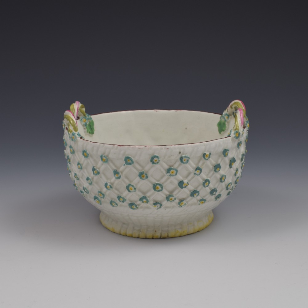Rare Derby Porcelain Flower Moulded Twin Handled Basket / Bowl c.1760