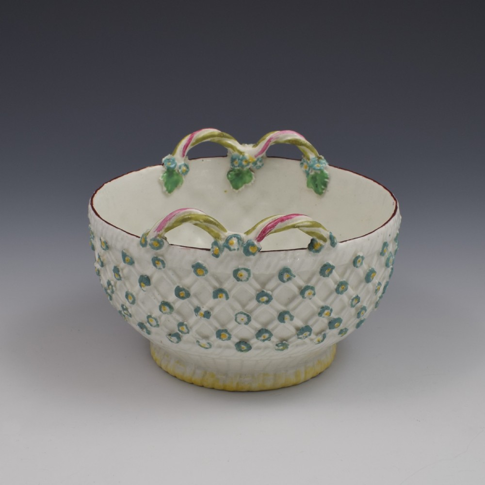 Rare Derby Porcelain Flower Moulded Twin Handled Basket / Bowl c.1760 View II