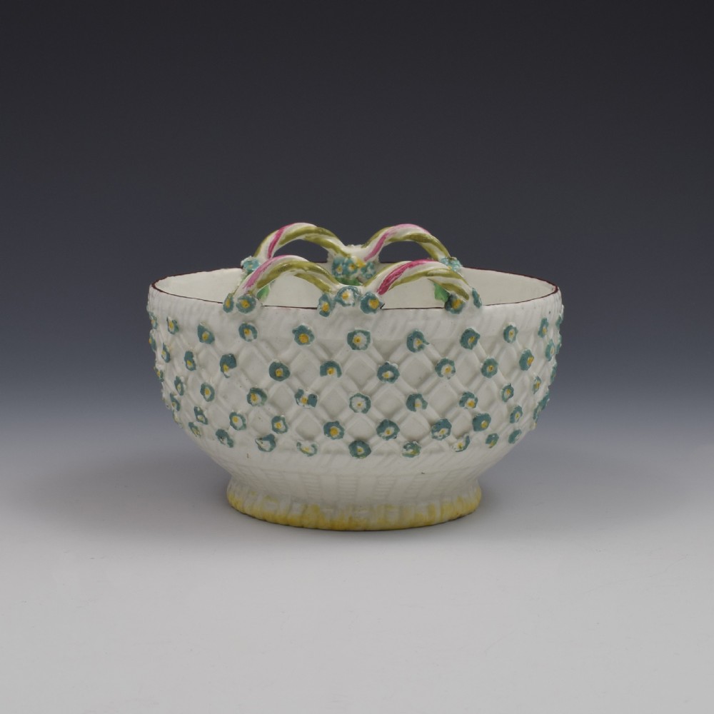 Rare Derby Porcelain Flower Moulded Twin Handled Basket / Bowl c.1760 View III