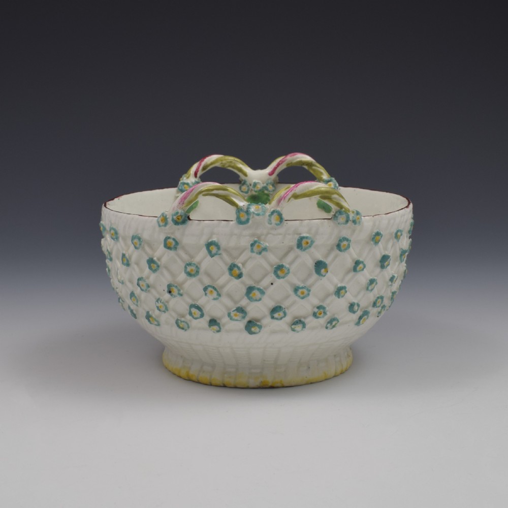 Rare Derby Porcelain Flower Moulded Twin Handled Basket / Bowl c.1760 View V