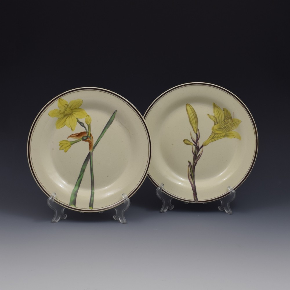 Pair Of Creamware Botanical Plates c.1800-1810
