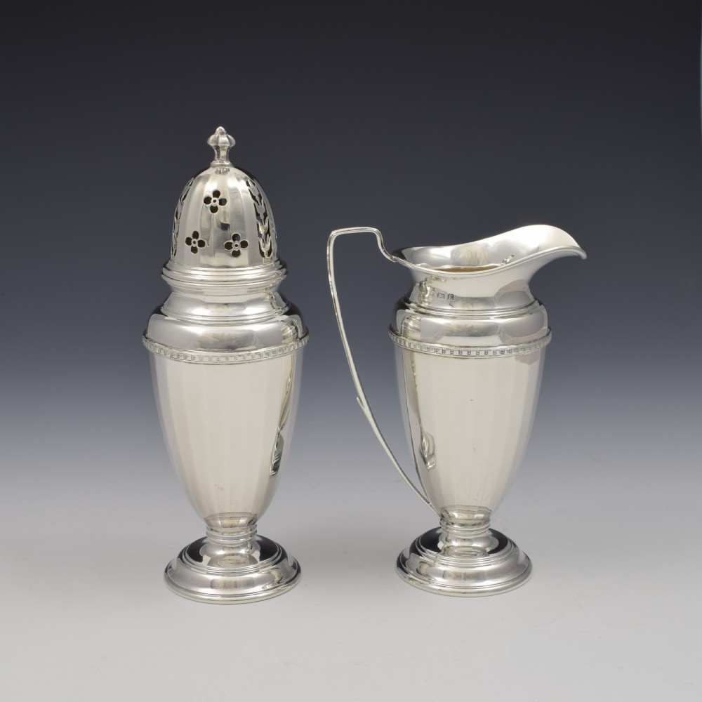Fine Art Deco Cased Silver Strawberry Serving Set Cream Jug & Sugar Caster  View V