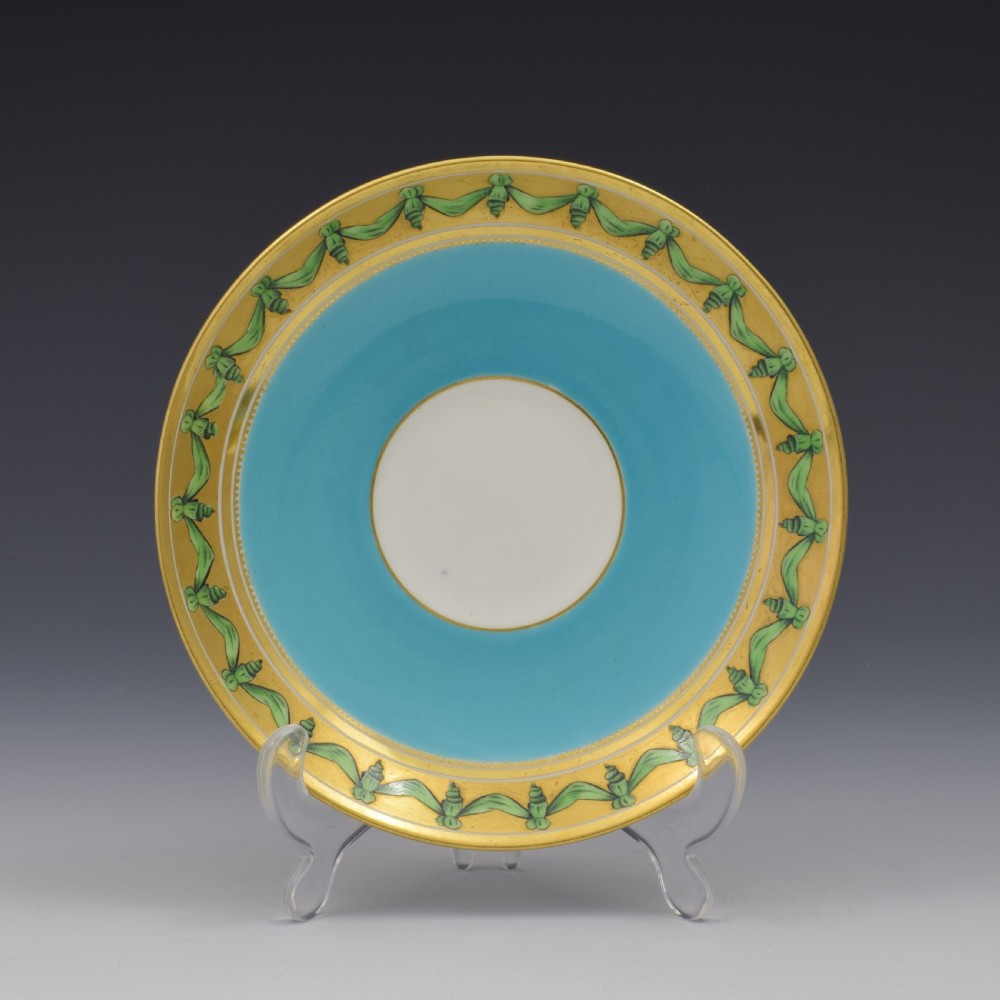 Brown-Westhead Moore Porcelain Turquoise Rope Handle Tea Cup & Saucer View IV