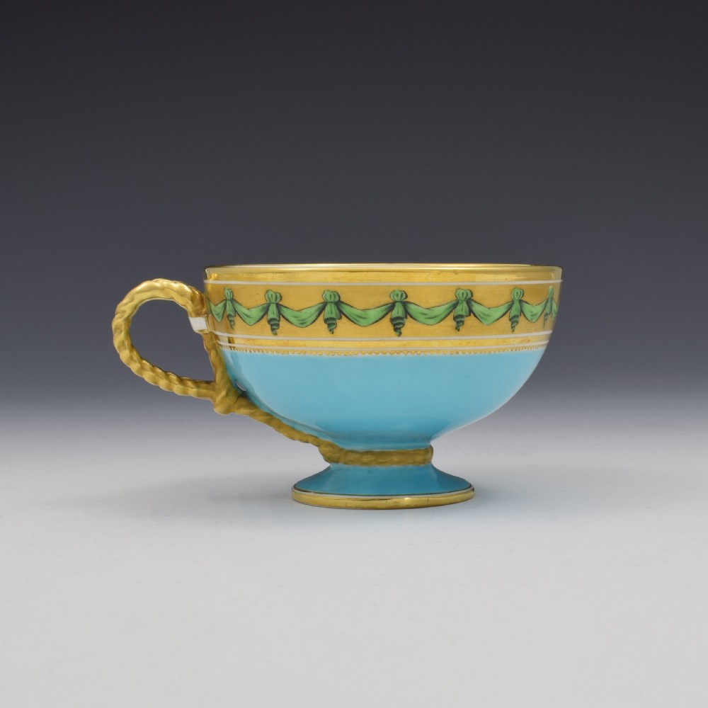 Brown-Westhead Moore Porcelain Turquoise Rope Handle Tea Cup & Saucer View VII