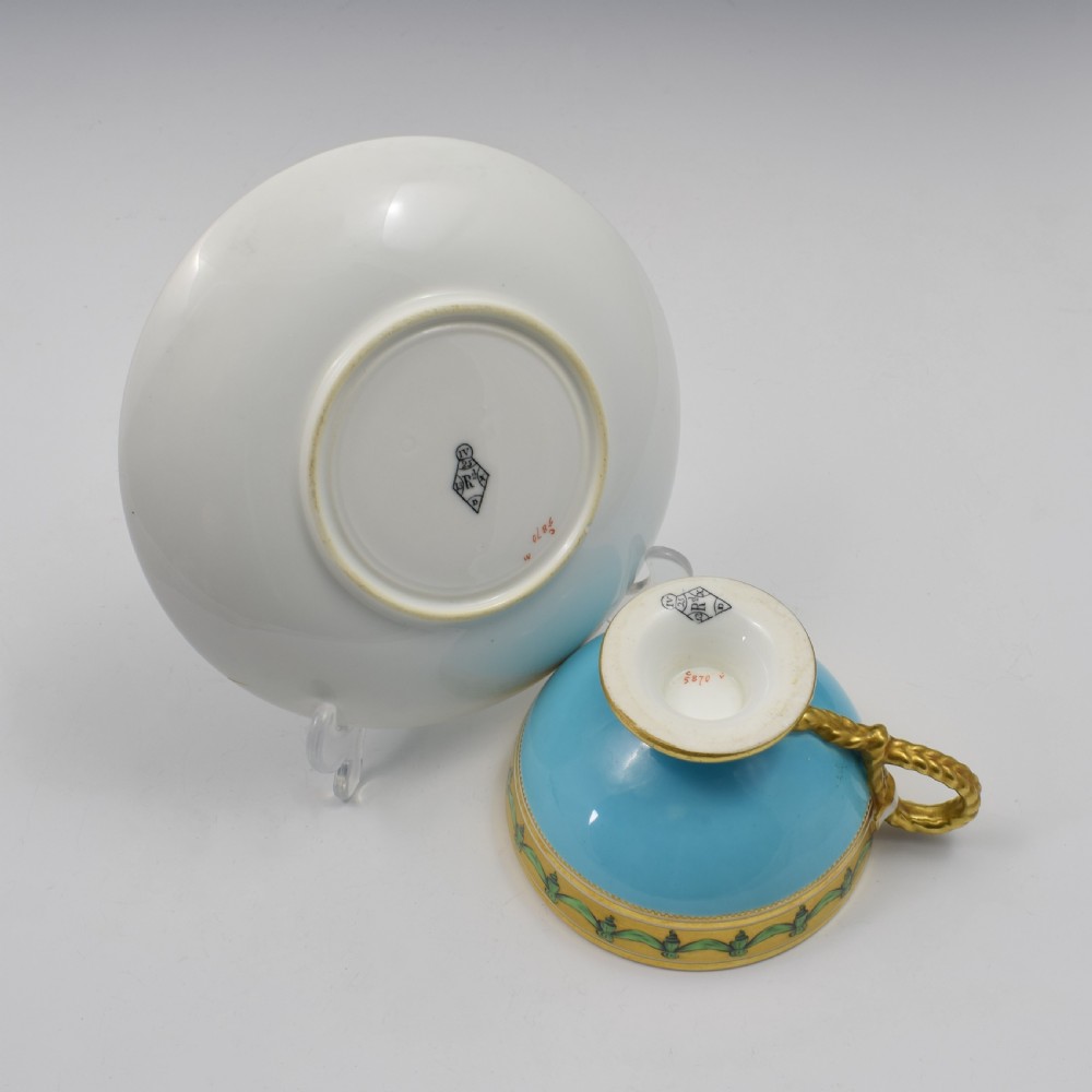 Brown-Westhead Moore Porcelain Turquoise Rope Handle Tea Cup & Saucer View XIII