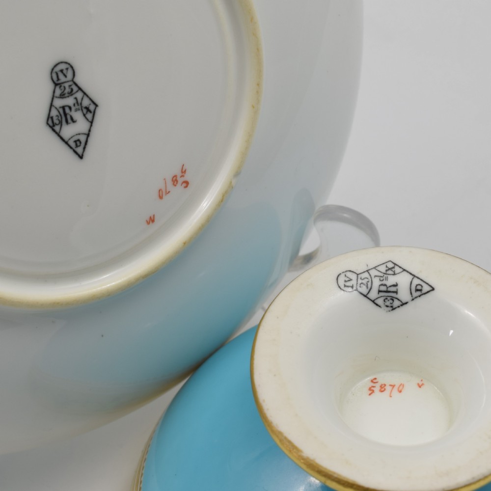 Brown-Westhead Moore Porcelain Turquoise Rope Handle Tea Cup & Saucer View XIV