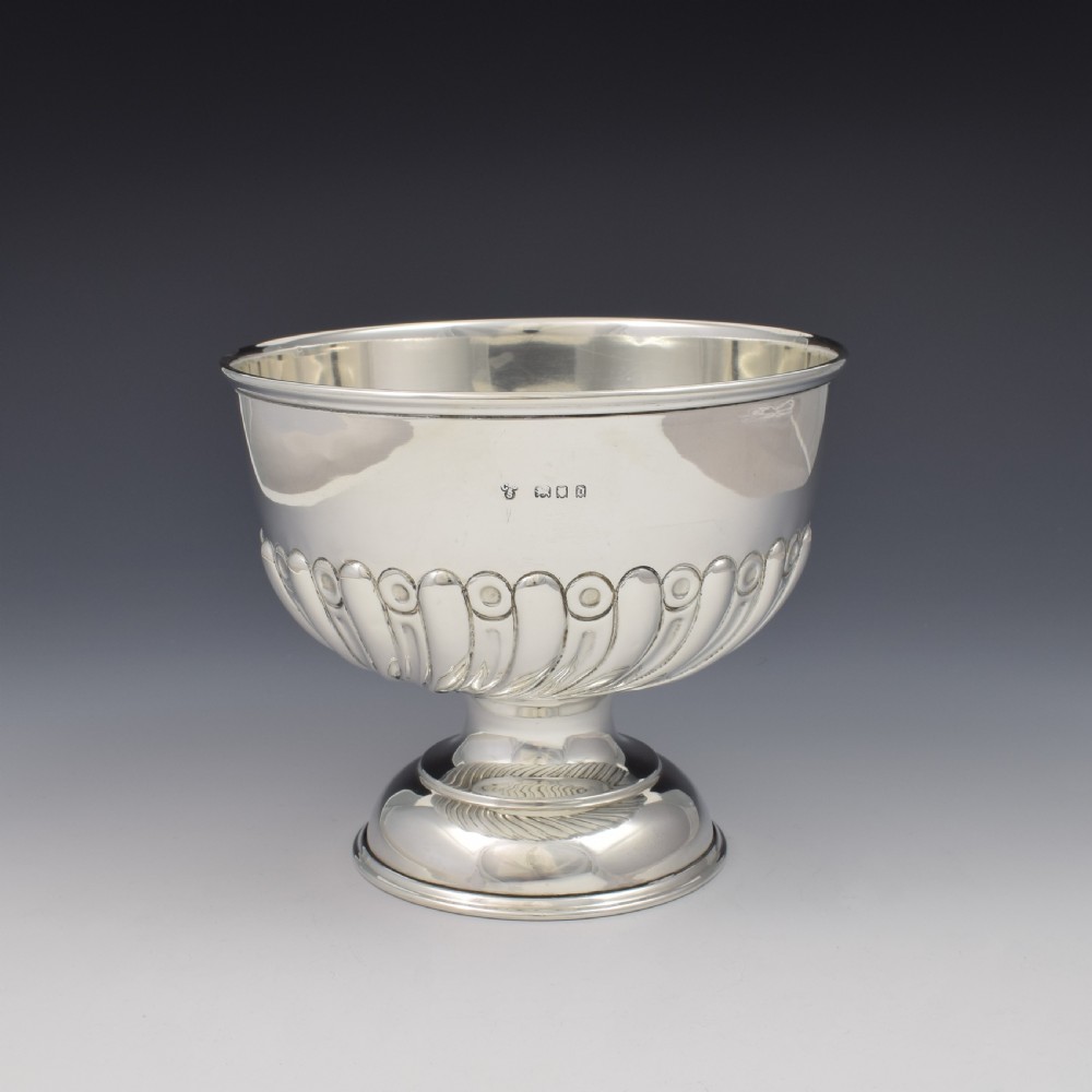 Art Deco Silver Half Fluted Pedestal Rose Bowl  View III