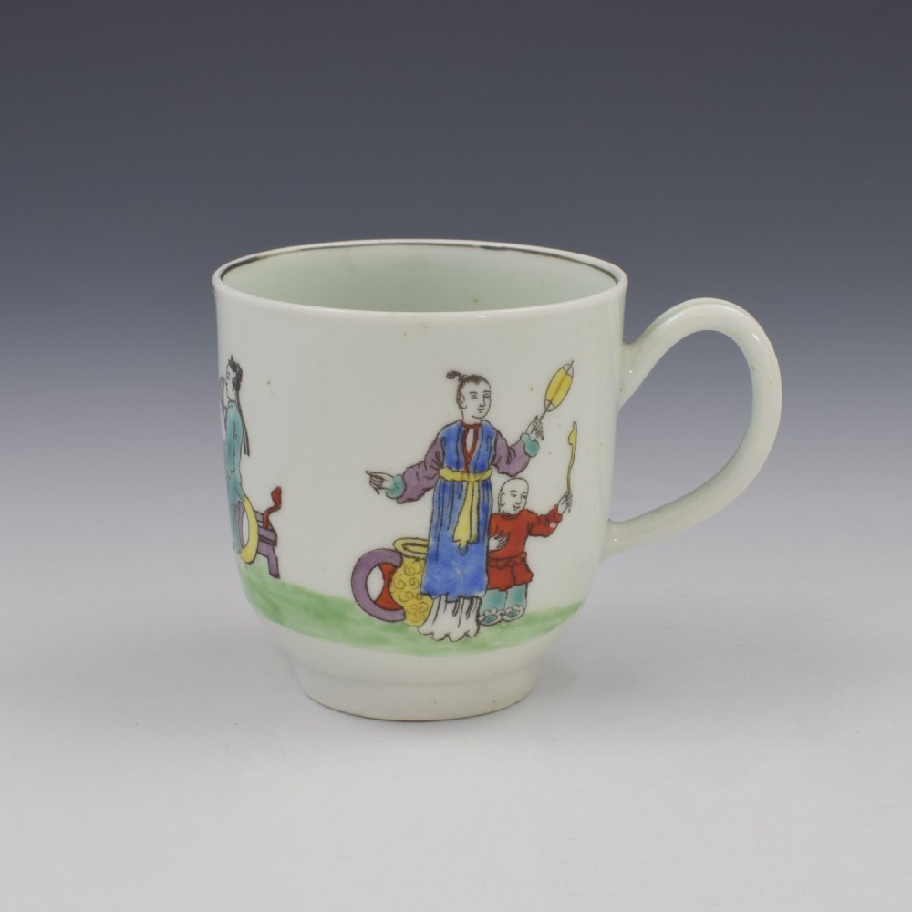 First Period Worcester Porcelain Coffee Cup Mandarin / Chinese Figures c.1765-1768