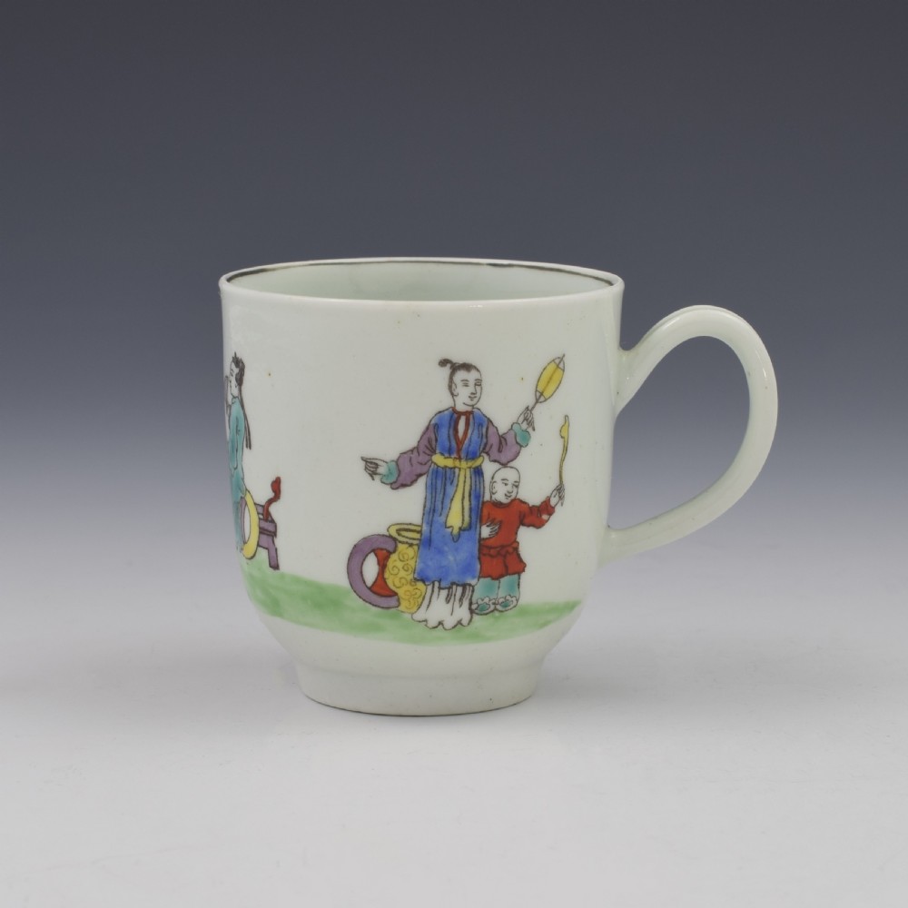 First Period Worcester Porcelain Coffee Cup Mandarin / Chinese Figures c.1765-1768 View III