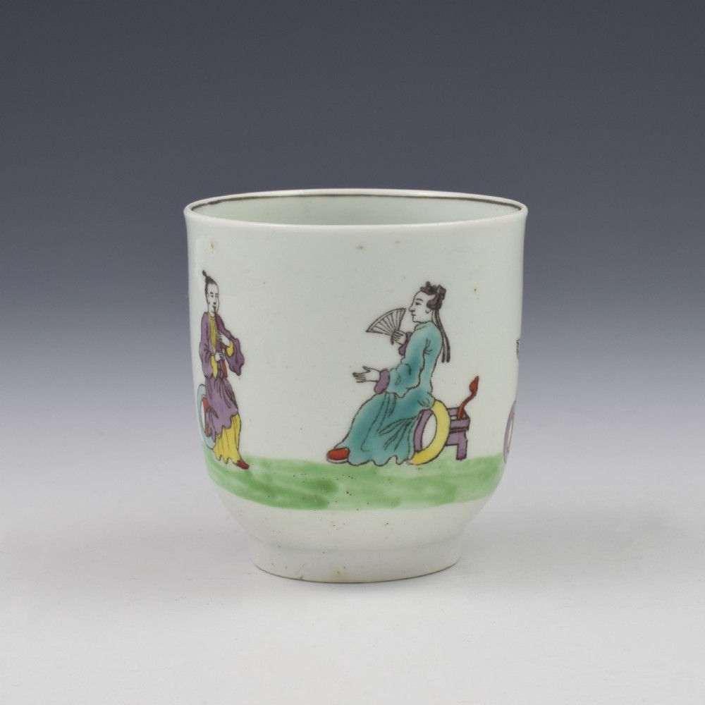 First Period Worcester Porcelain Coffee Cup Mandarin / Chinese Figures c.1765-1768 View IV