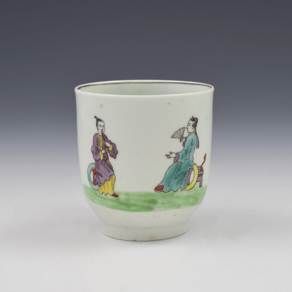 First Period Worcester Porcelain Coffee Cup Mandarin / Chinese Figures c.1765-1768 View V