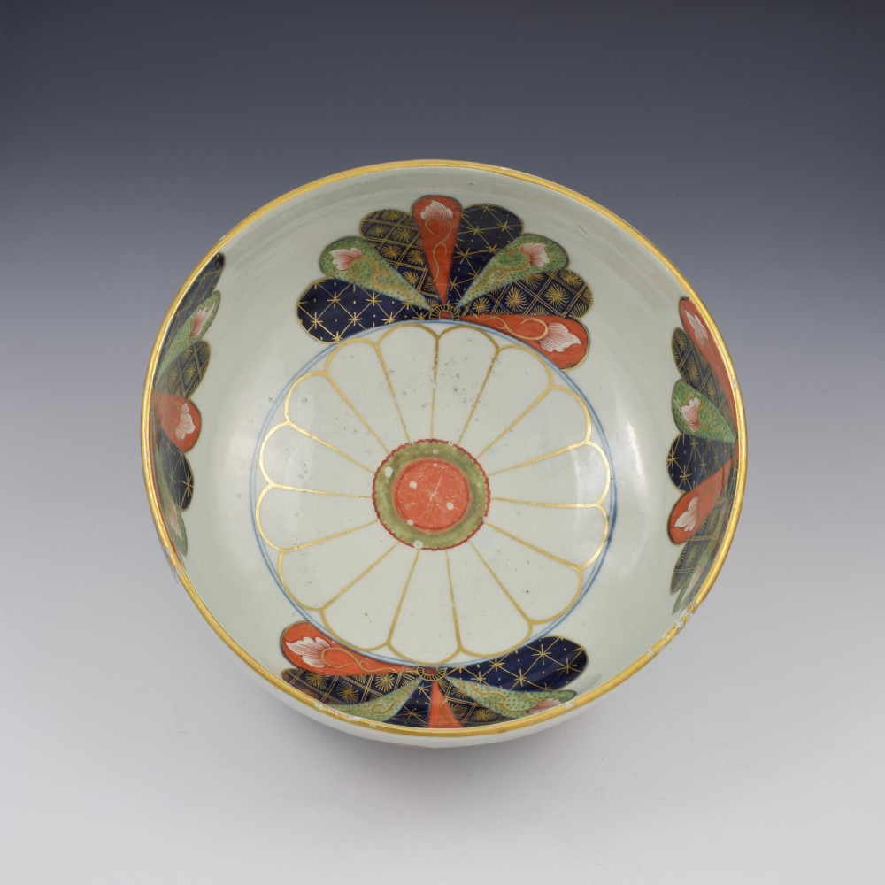Large First Period Worcester Porcelain Old Japan Fan 9