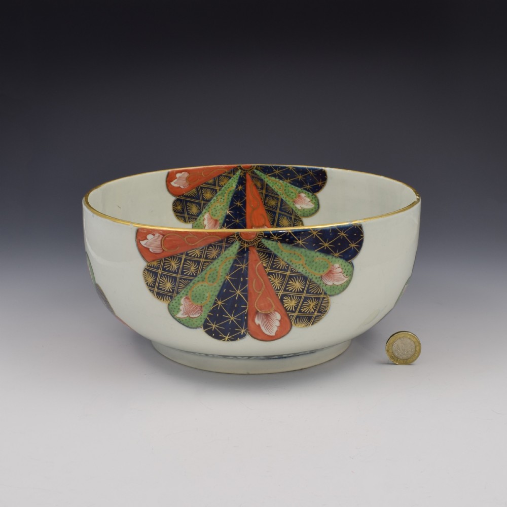 Large First Period Worcester Porcelain Old Japan Fan 9