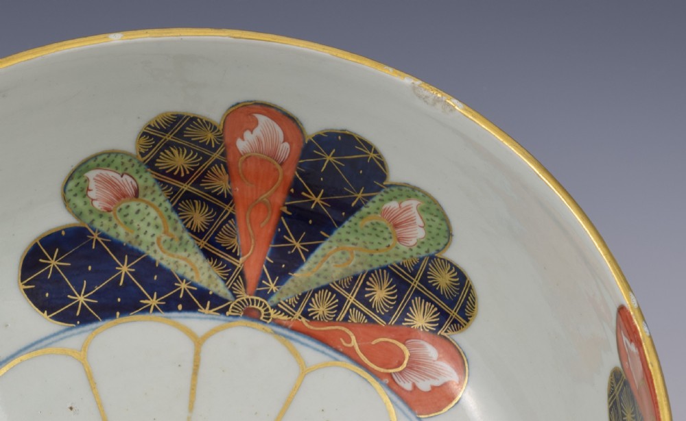Large First Period Worcester Porcelain Old Japan Fan 9