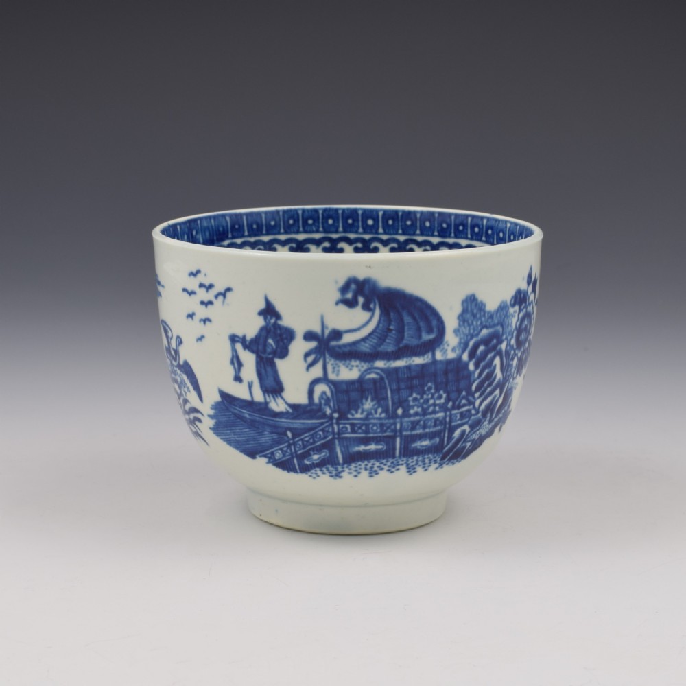 First Period Worcester Porcelain Fisherman & Cormorant Sugar Bowl c.1780