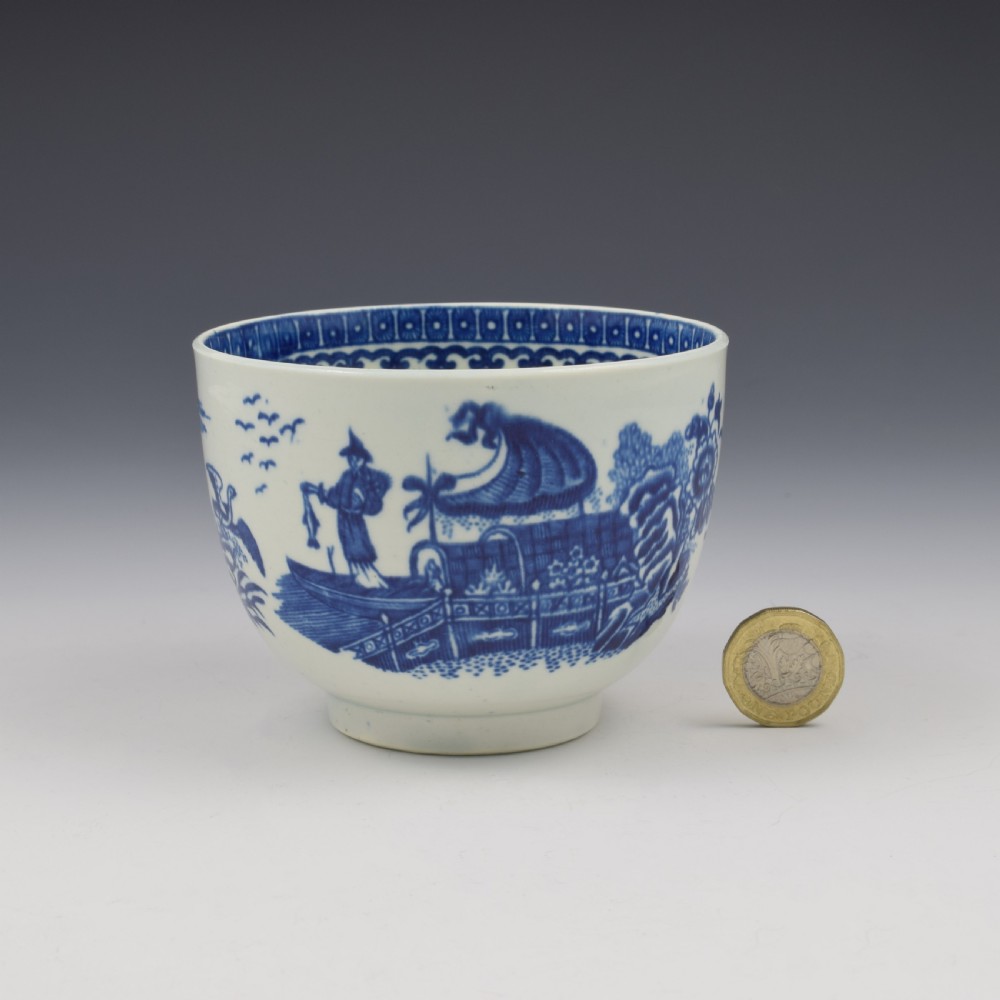 First Period Worcester Porcelain Fisherman & Cormorant Sugar Bowl c.1780 View II