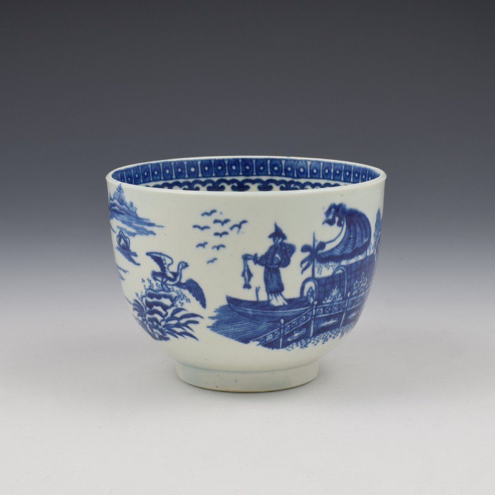 First Period Worcester Porcelain Fisherman & Cormorant Sugar Bowl c.1780 View III