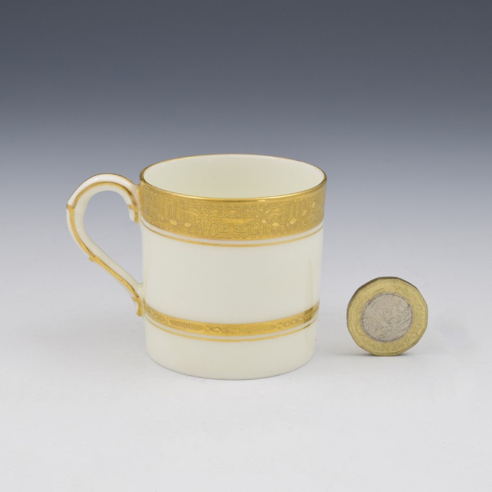 Royal Worcester Art Deco Porcelain Miniature Tooled Gilt Coffee Can & Saucer View IV