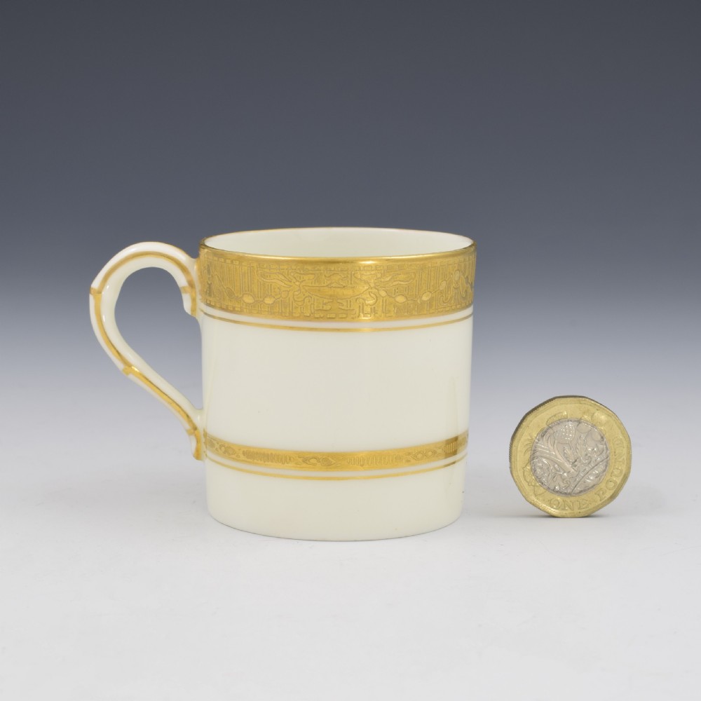 Royal Worcester Art Deco Porcelain Miniature Tooled Gilt Coffee Can & Saucer View V