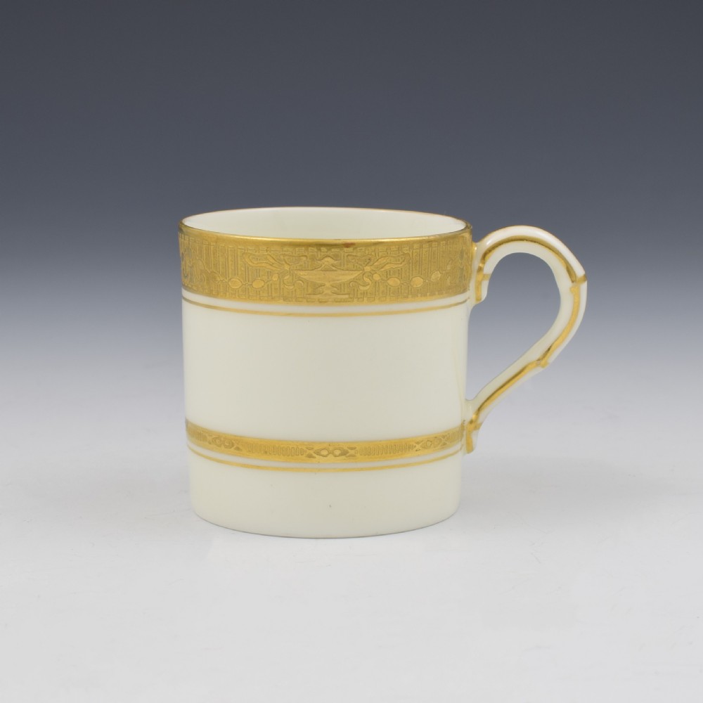 Royal Worcester Art Deco Porcelain Miniature Tooled Gilt Coffee Can & Saucer View VII