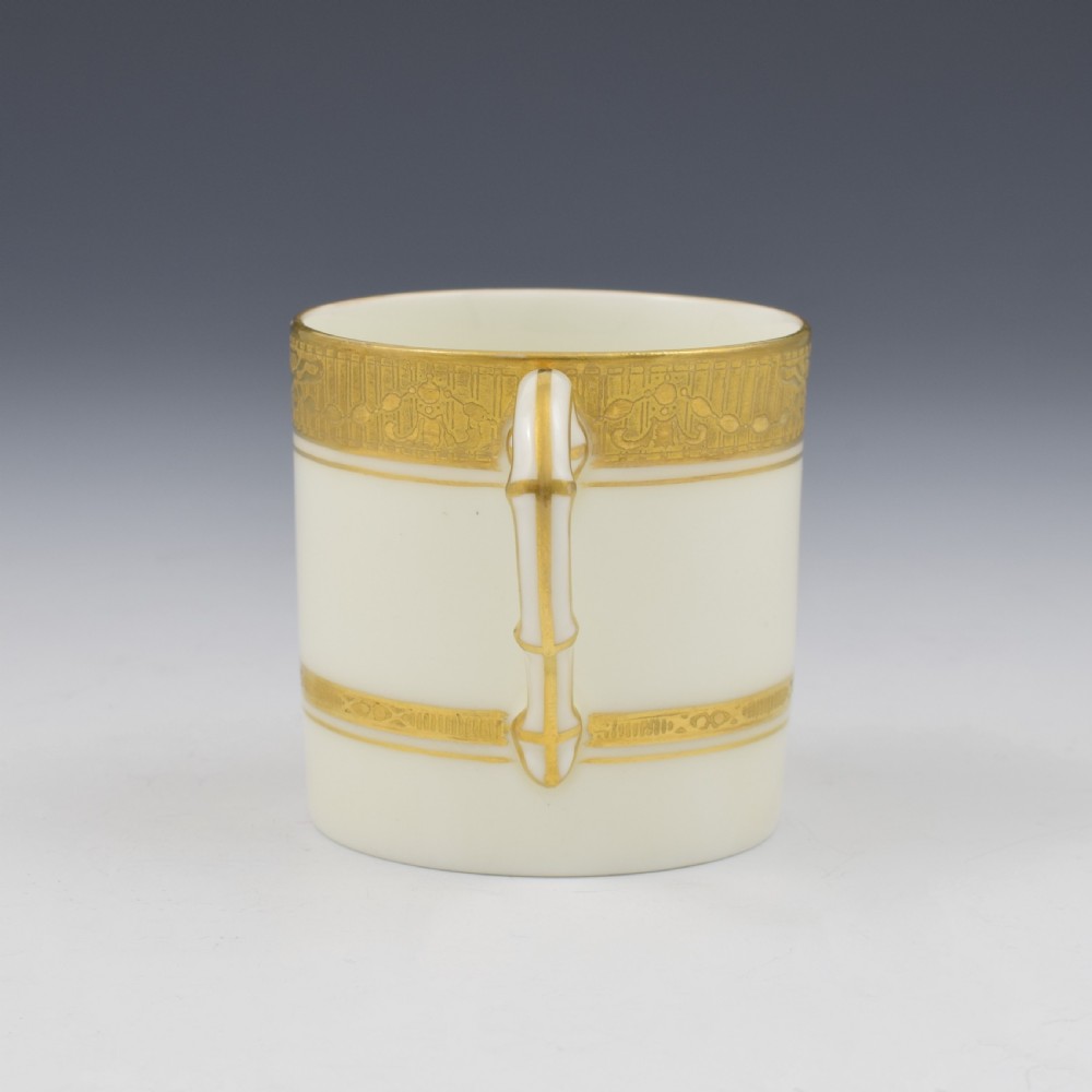 Royal Worcester Art Deco Porcelain Miniature Tooled Gilt Coffee Can & Saucer View VIII