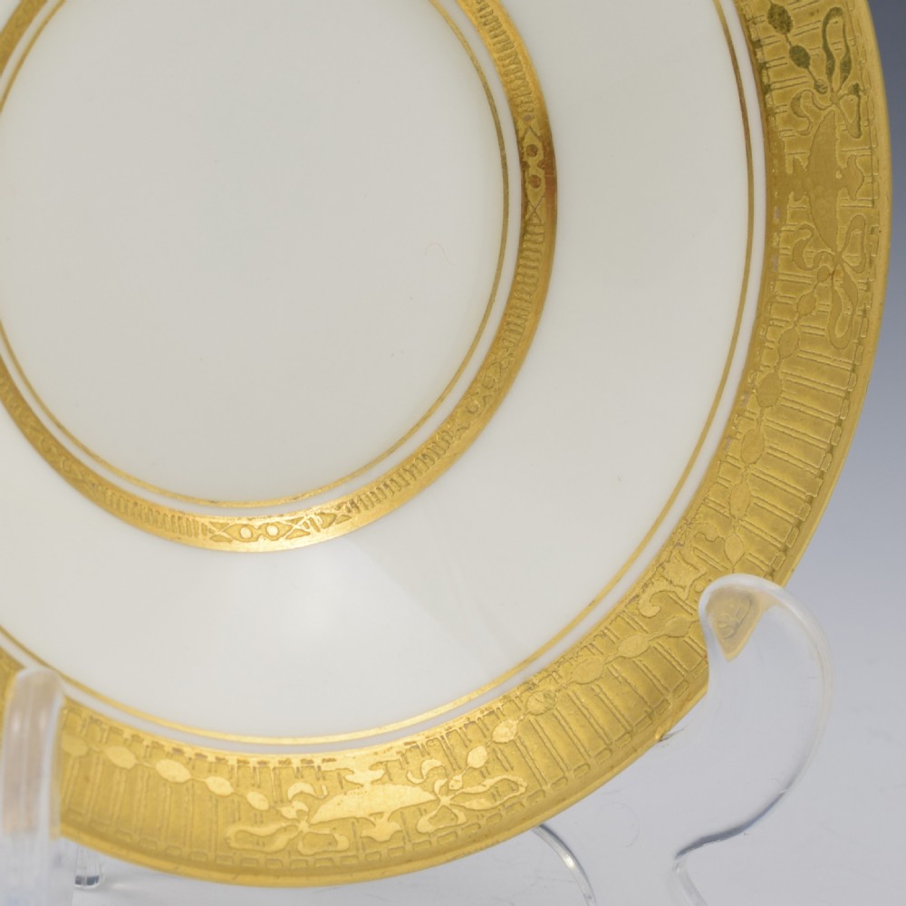 Royal Worcester Art Deco Porcelain Miniature Tooled Gilt Coffee Can & Saucer View X