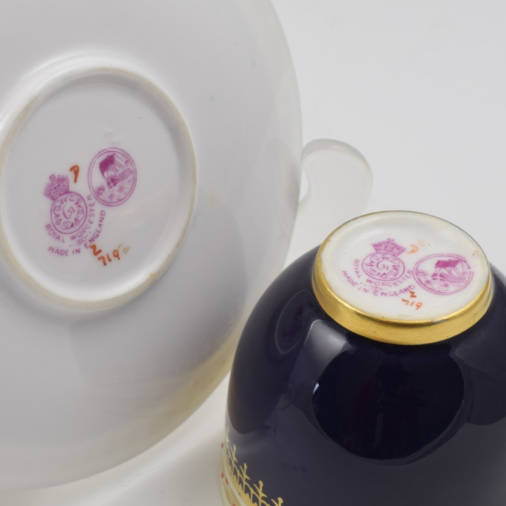 Royal Worcester Harrods Art Deco Miniature Jewelled Cup & Saucer View VII