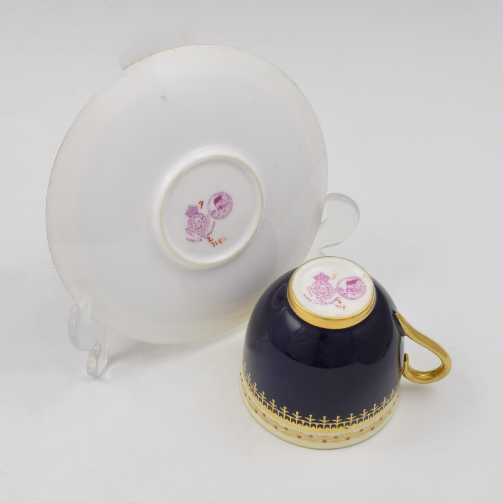 Royal Worcester Harrods Art Deco Miniature Jewelled Cup & Saucer View VIII