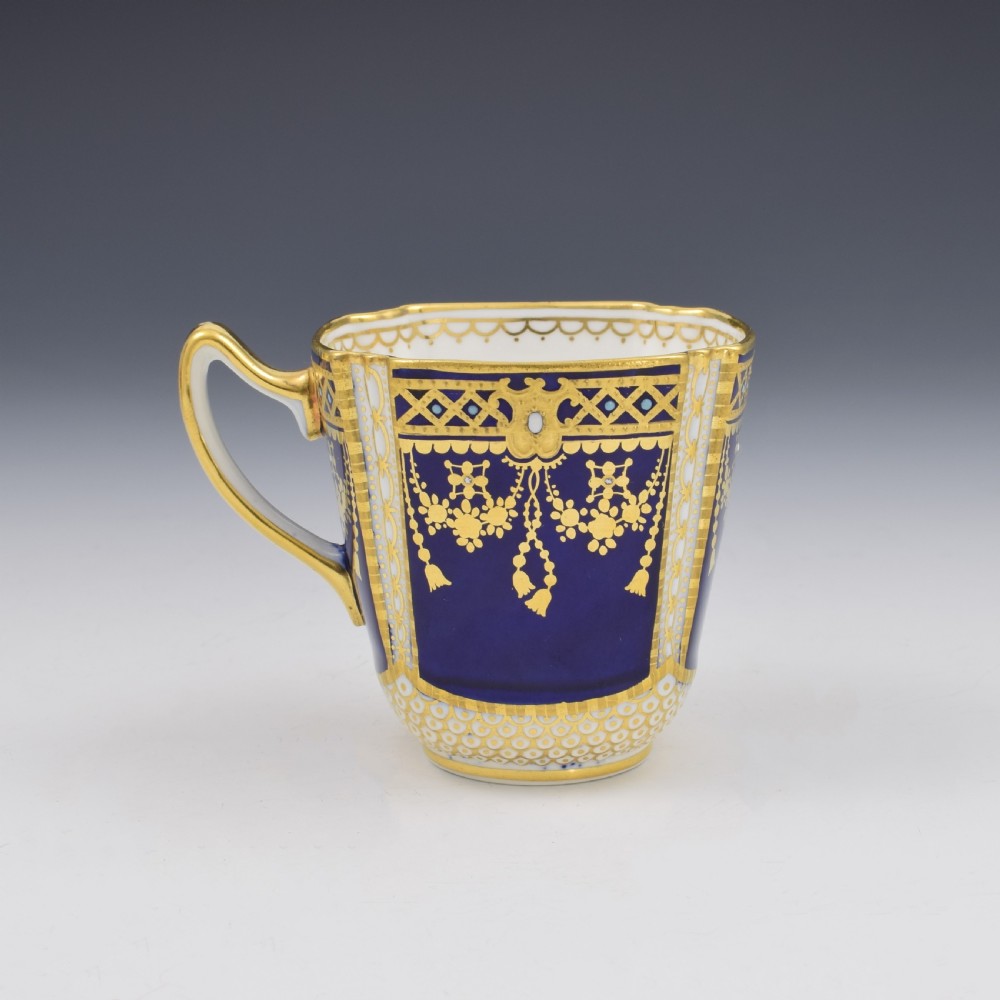 Edwardian Copeland Porcelain Jewelled Demitasse Coffee Cup & Saucer View III