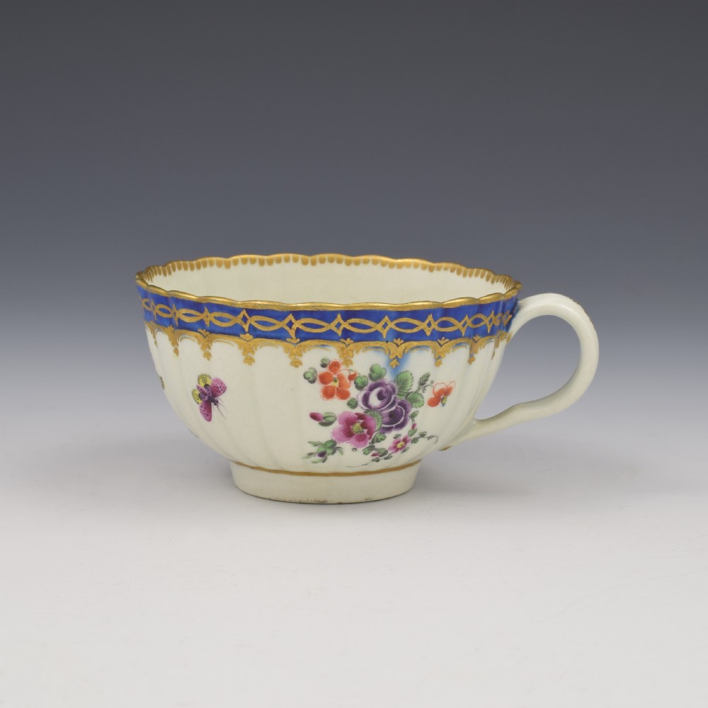First Period Worcester Porcelain Fluted Dalhousie Cup & Saucer c.1780 View IV