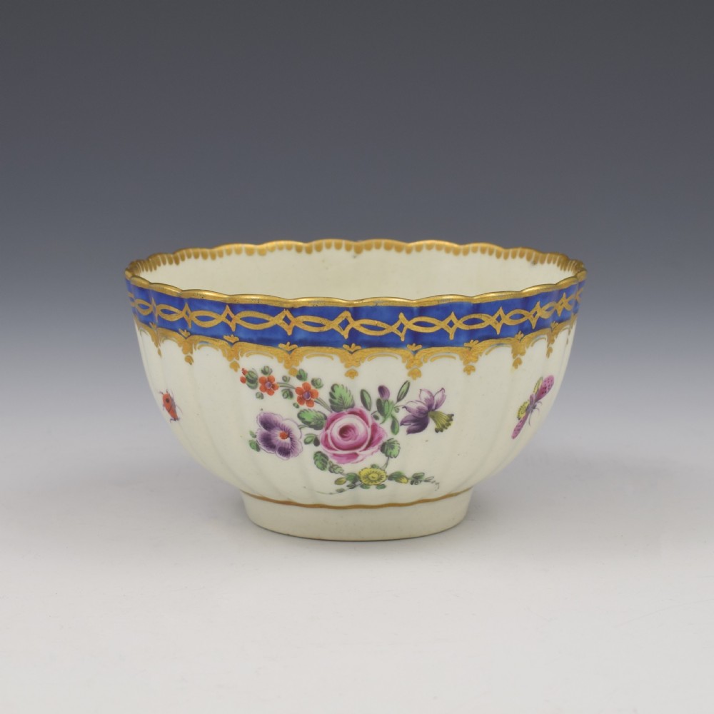 First Period Worcester Porcelain Fluted Dalhousie Cup & Saucer c.1780 View V