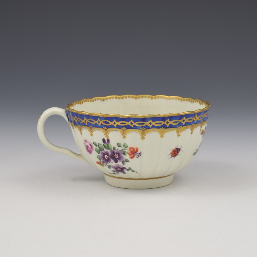 First Period Worcester Porcelain Fluted Dalhousie Cup & Saucer c.1780 View VI