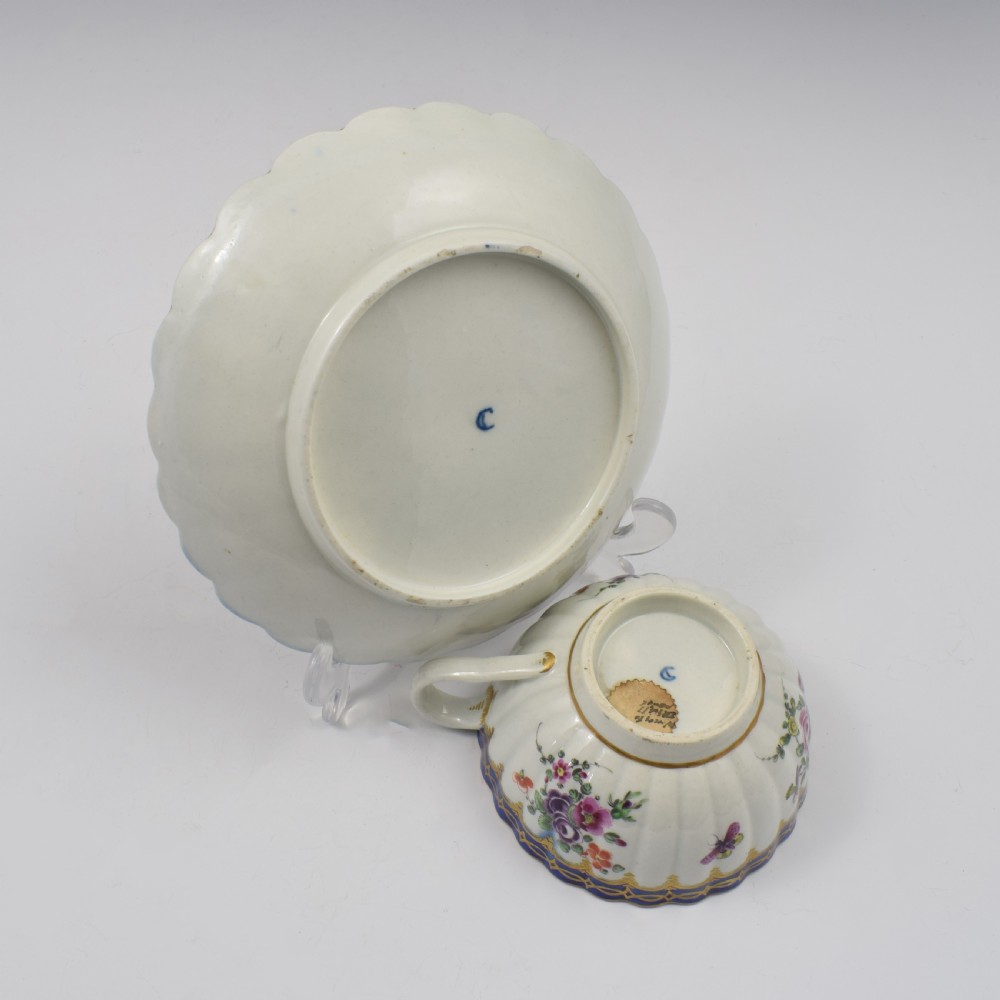 First Period Worcester Porcelain Fluted Dalhousie Cup & Saucer c.1780 View IX