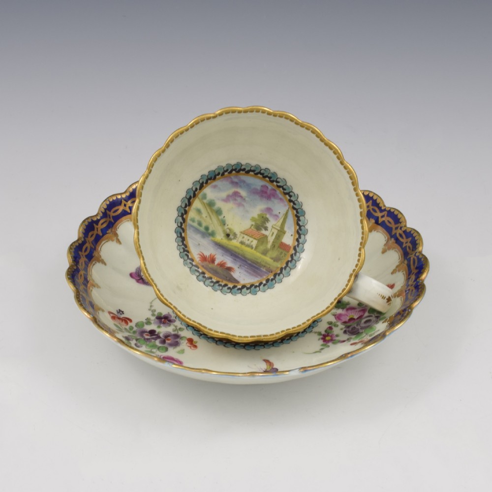 First Period Worcester Porcelain Fluted Dalhousie Cup & Saucer c.1780 View X