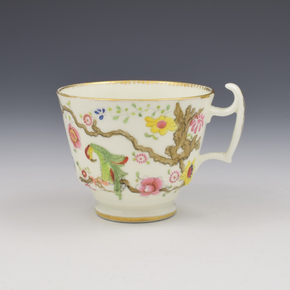 Swansea Porcelain Parakeets In A Tree Coffee Cup & Saucer c.1815 View III