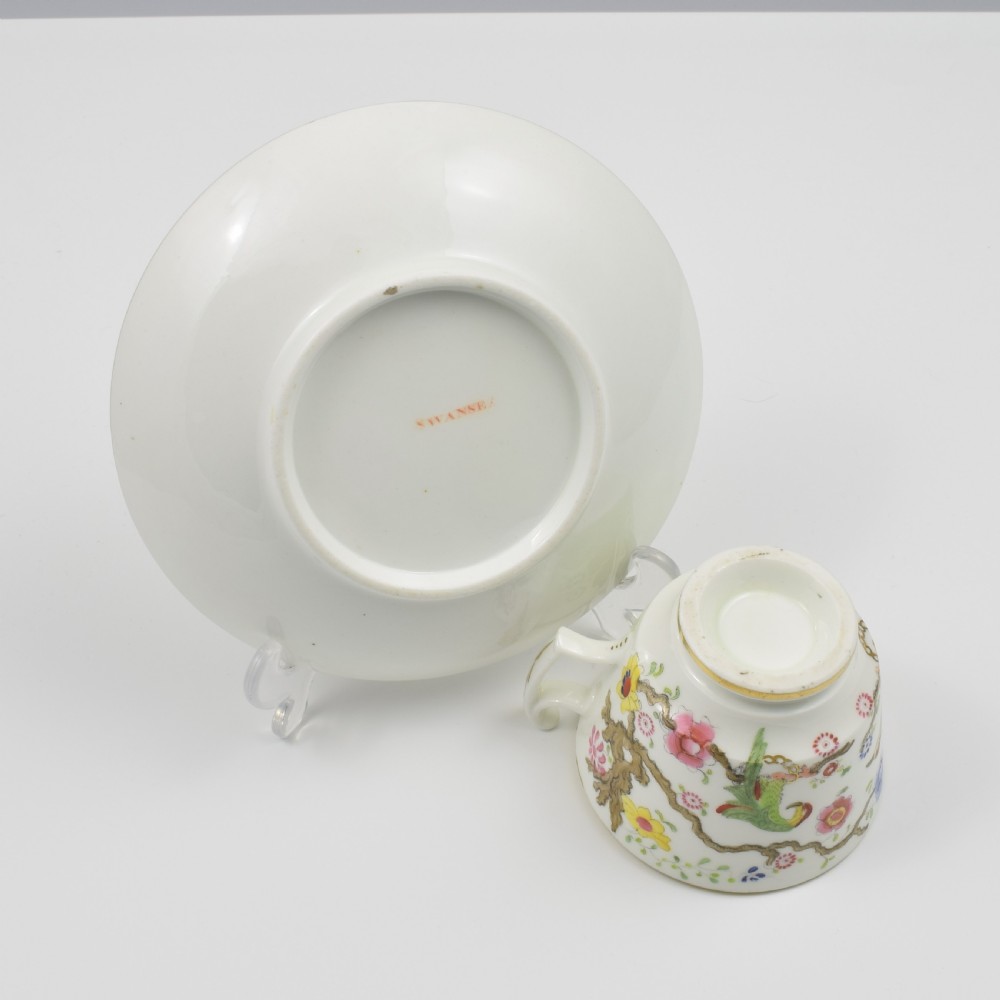 Swansea Porcelain Parakeets In A Tree Coffee Cup & Saucer c.1815 View X
