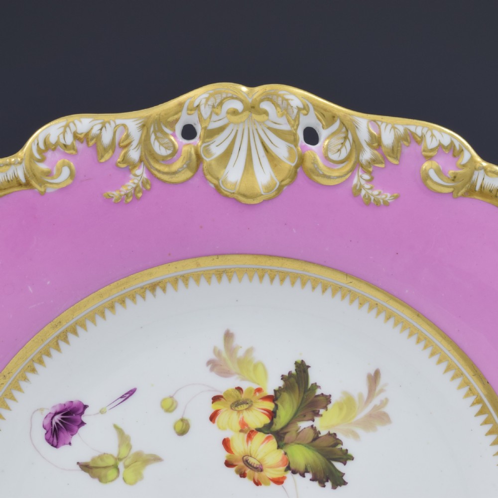 H & R Daniel Porcelain Second Gadroon Pierced Pink Dessert Plate c.1825 View III