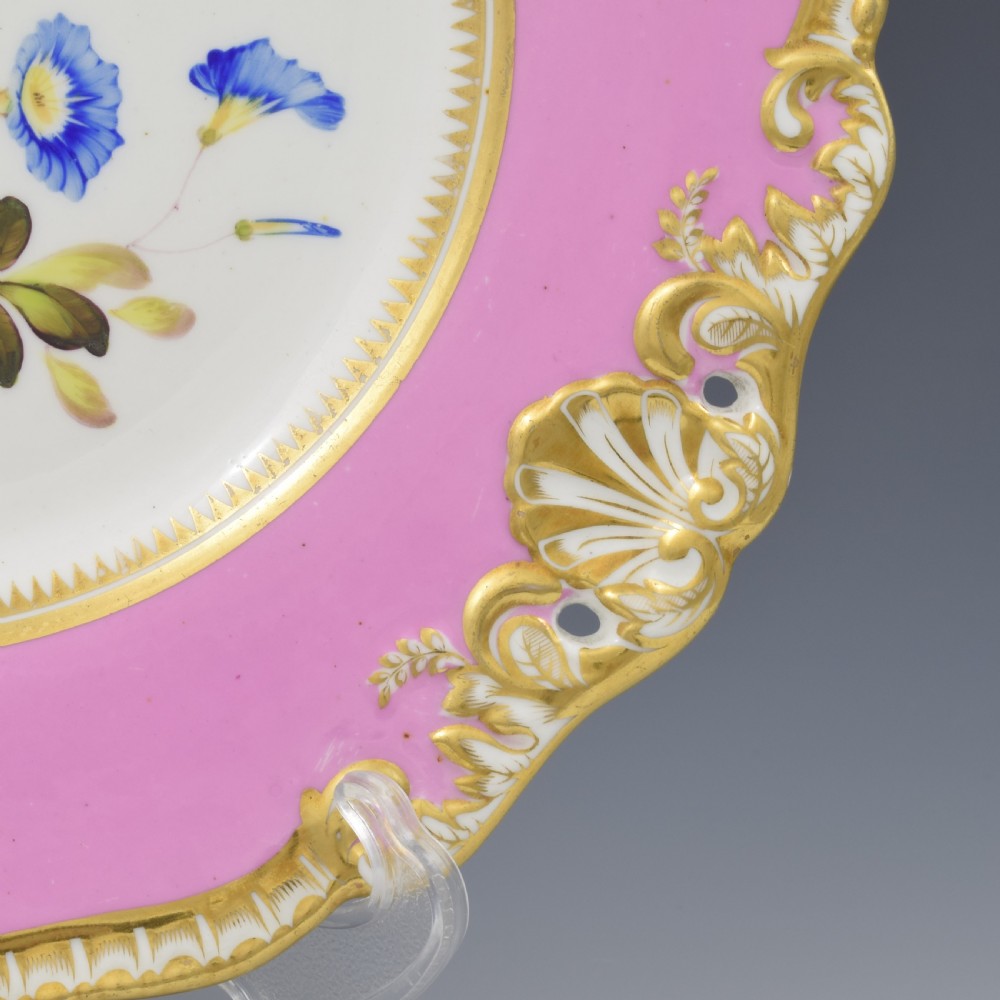 H & R Daniel Porcelain Second Gadroon Pierced Pink Dessert Plate c.1825 View V