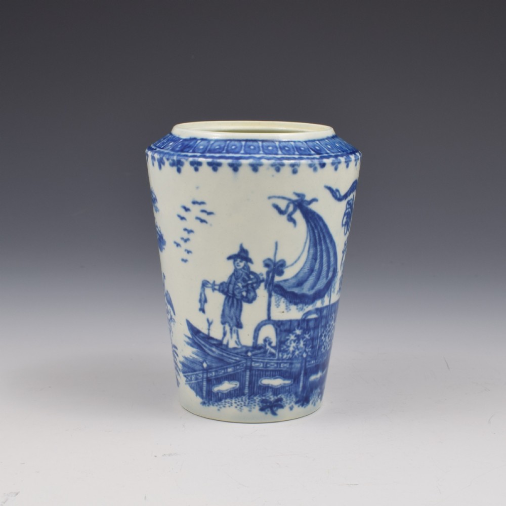 First Period Worcester Porcelain Fisherman Tea Canister c.1780
