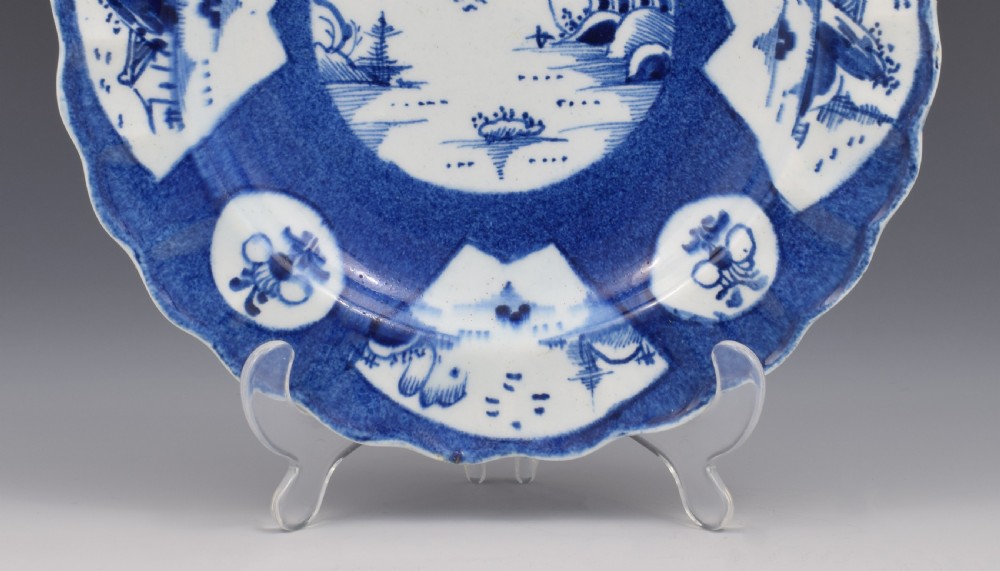 Bow Porcelain Powder Blue Fan Landscape Small Dessert Dish / Plate c.1758-1762 View IV